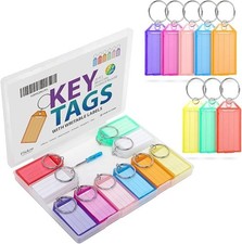 20 Pack Plastic Key Tags with Labels and Rings, 9 Colors 8 Bright  1 Clear Ke