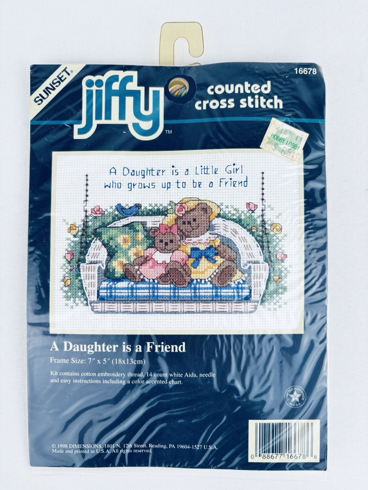 Jiffy Counted Cross Stitch #16678 A Daughter is a Friend 1998 Vintage Bears