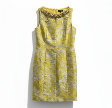 Tahari Devin Sunshine Yellow Jacquard Dress 6P NWT Beaded Neck Sheath MSRP $148