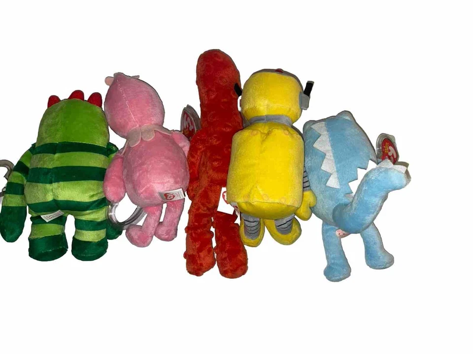 Ty Yo Gabba Gabba Conjunto de 5 Gorros PLEX, MUNO, BROBEE, FOOFA TOODEE ERROR Novo - Imagem 2 de 4