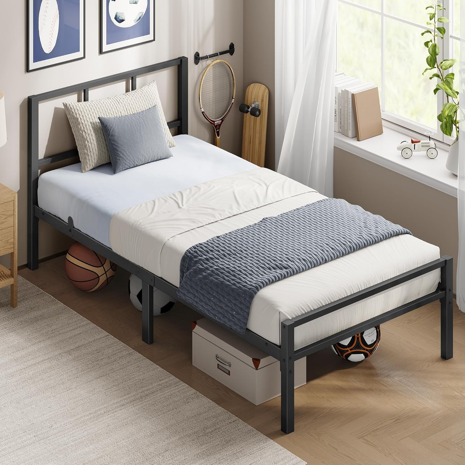 Lit en métal 90x190 cm ultra résistant supportant jusqu'à 200kg avec sommier
