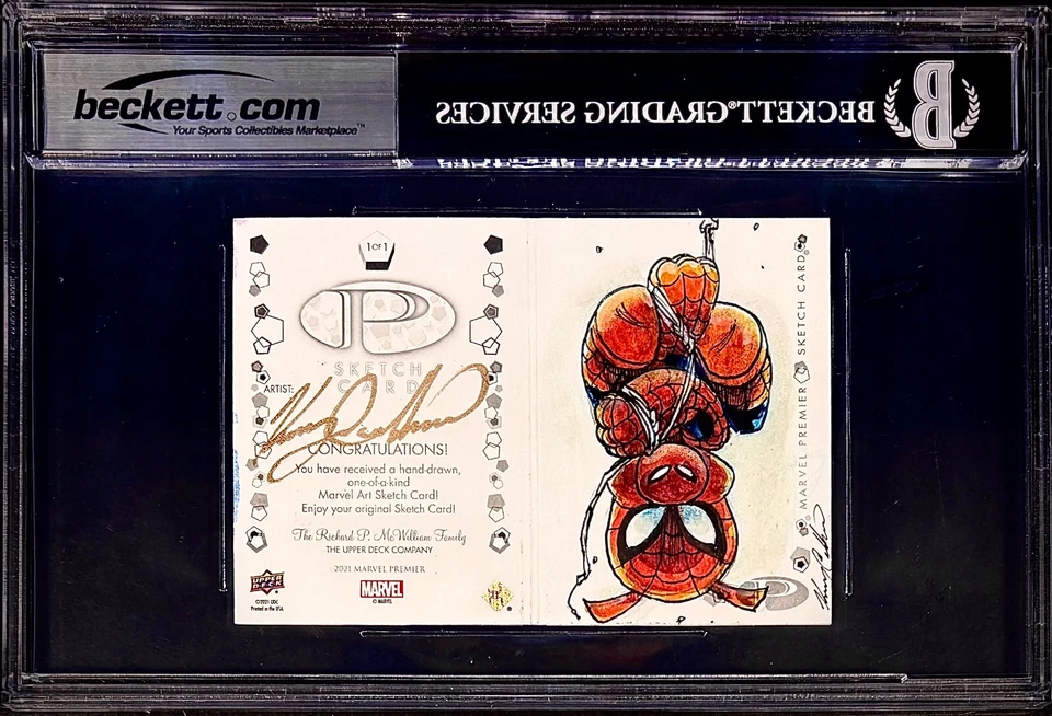 Spider-Ham vs Duktor Doom 2021-23 Marvel Premier 1/1 Calderon Sketch BGS Booklet - Image 2 of 3