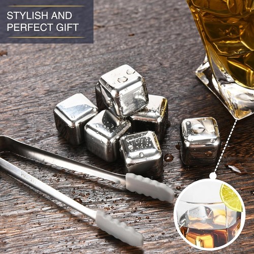 Whiskey Stones 6 Pack-Metal Reusable Ice Cubes, High Cooling Technology-1 jigger - Picture 3 of 4