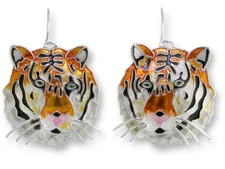 Zarah Zarlite Bengal Tiger Head Pierced Earrings "Endangered Species Collection"