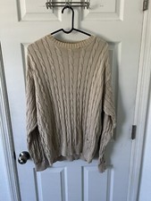 Paul  Shark Yachting Mens Crew Neck Long Sleeve Tan Cable Knit Sweater Large