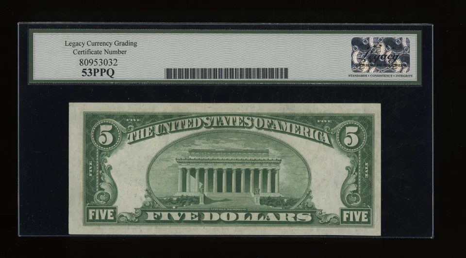 DBR 1928 $5 FRN Philadelphia Numeral Fr. 1950-C Legacy 53 PPQ Serial C00977485A - Image 2 of 2