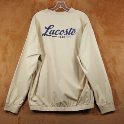 LACOSTE Jacket Mens XL Tan Pullover Loose Fit Golf Windbreaker Logo $185