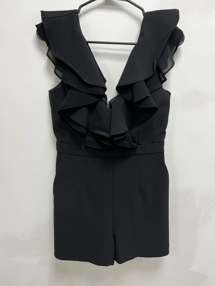 Mono corto Bardot exclusivo negro con volantes talla S para mujer Foto 2 de 4