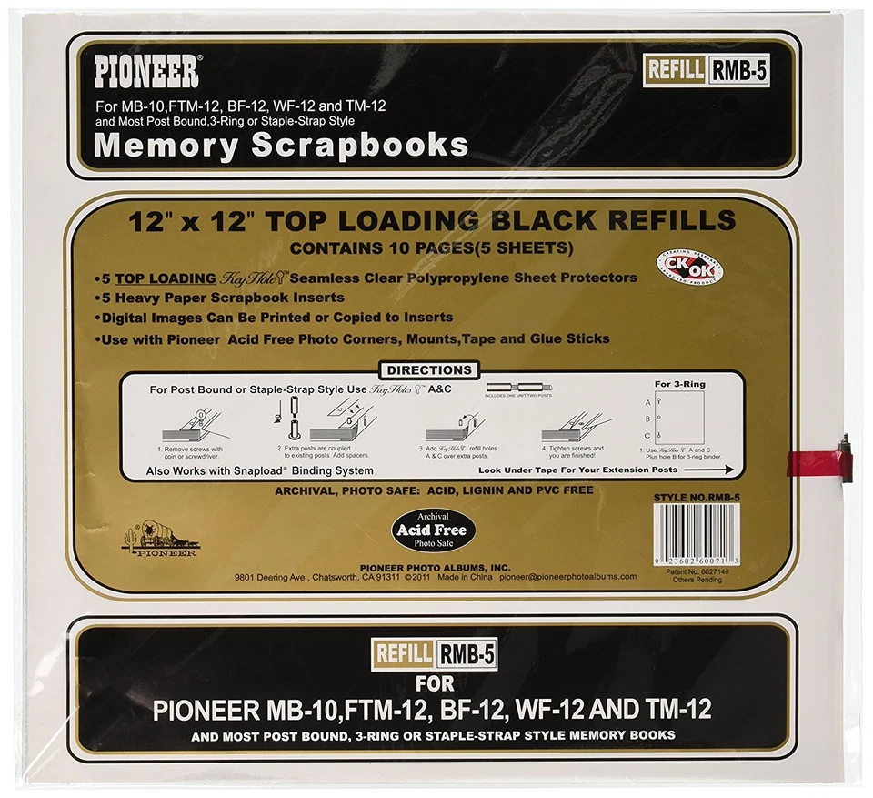 Pioneer 12x12 Black Memory Book Refill Pages 5 Pack (Same Shipping Any Qty) - Image 2 of 3