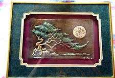 Cast Paper Art  Mixed Media Tree & Moon Wall Sculpture Kevin Dyer