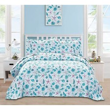 Blue Pink Beach Seashells Ocean Starfish 3 pc Quilt Set Twin Full Queen King Bed