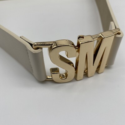 Steve Madden Cream Gold Metal Interlock Stretch Belt size M/L NEW Steve Madden Cream Gold Metal Interlock Stretch Belt size M  main image 3