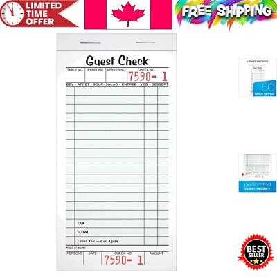 Single Part Guest Check Pads   3.4 x 6.75 inches, Perfect for Small Businesses