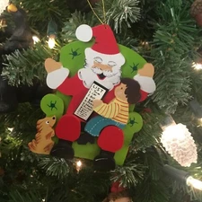 Vintage 1984 Schmid EMGEE Wood Hand Painted Christmas Ornament Santa Chair Boy