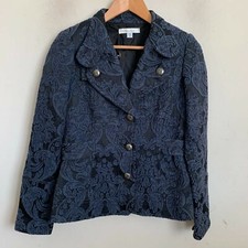 Renfrew Collection Black Jacket Blue Floral Embroidered Buttons Lined Size 2