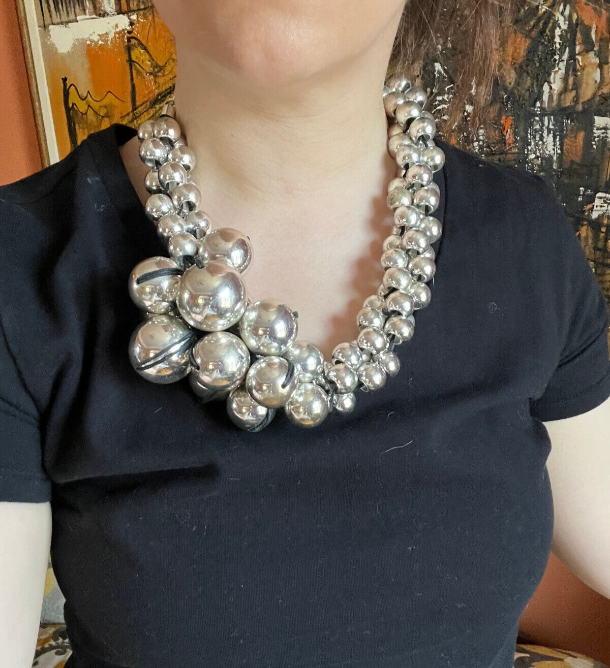 Vintage Silver Bead Cluster Statement Necklace, K… - image 1