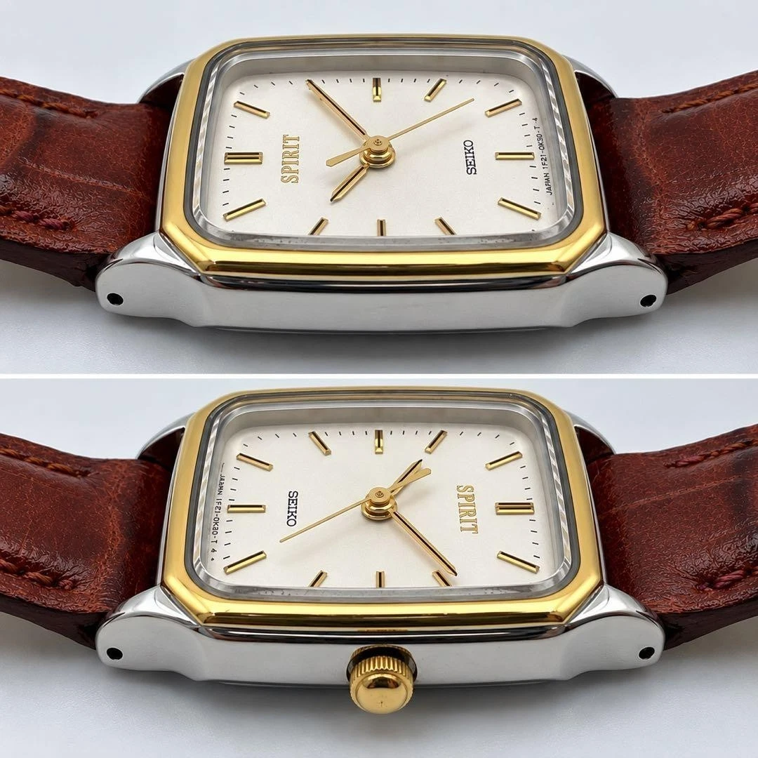 Seiko Spirit 1F21-5B20 Dos Tonos Tanque Cuarzo Damas Reloj Vintage Japón