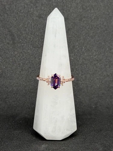 Bomb Party Ring Sz 11  "Gracing Us in Beauty" Amethyst CZ on Rose Gold image 4