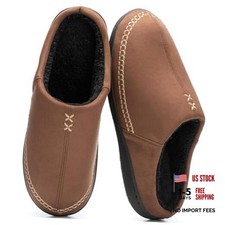 Mens Slip On Moccasin Slippers with Memory Foam Indoor Outdoor 9-10 Coffee