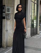 Zara New Women Combined Draped Contrast Tulle Midi Dress Size XXL