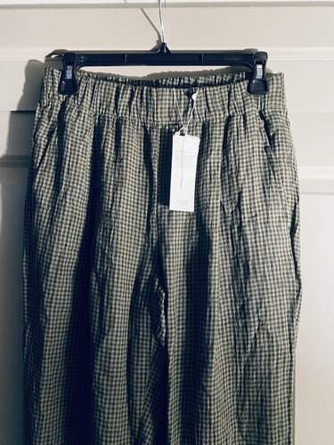 Eileen Fisher Loden Gingham Print 100% Organic Linen Ankle Pant PS NWT - Picture 2 of 3