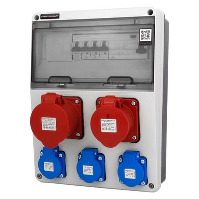 Baustromverteiler CEE 32A 16A 3x230V SCHUKO JUN-S/FI FI-Schalter LS-Schalter VDE