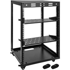 15U Open Frame Server Rack Wall Mount w/ Casters Shelves for IT AV Network Gear