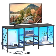 TV Stand with LED Lights for 55 Inch TV, Entertainment Center with 3-Tier Ope...