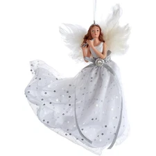 Kurt Adler Plastic Ornament for Christmas Tree, White/Silver Flying Angel