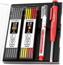 Carpenter Pencils Set with Sharpener, Heavy Duty Woodworking Tools Red 