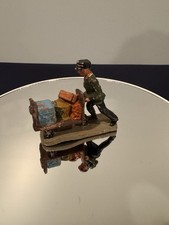 Antique Elastolin German Composition Figure Porter Pushing Cart Prewar c1930