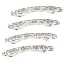 Small Sparkly Rhinestone Bling Hair Clips Silver Metal rectangular Spring Hai...