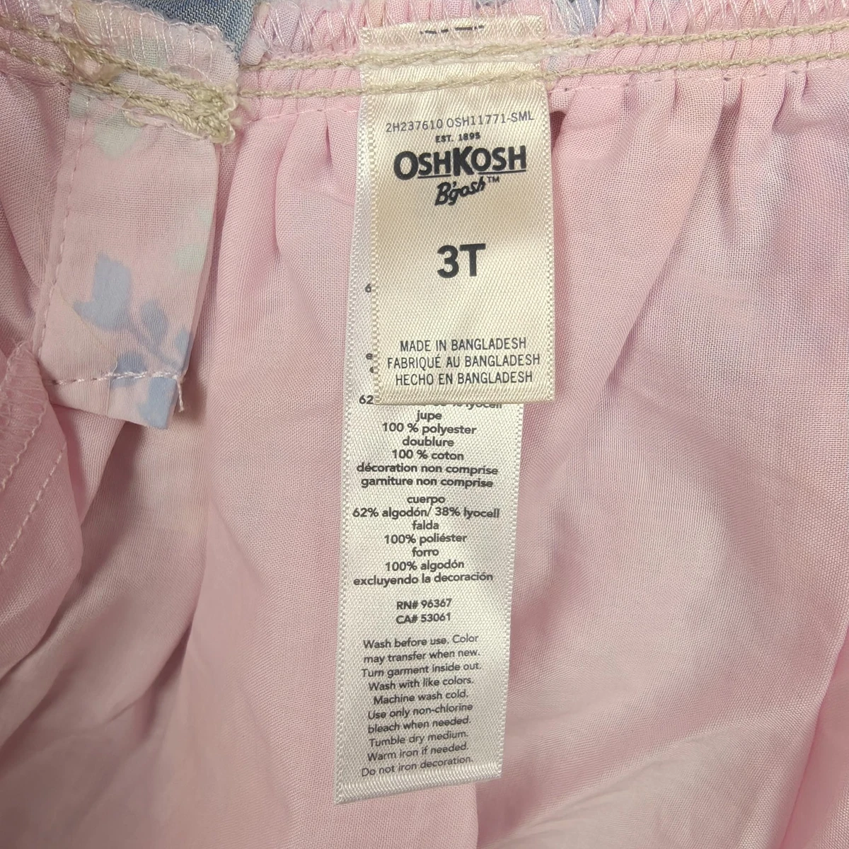 OshKosh Dress Girls 3T Pink Floral Denim Overall Skirtall Casual Summer New