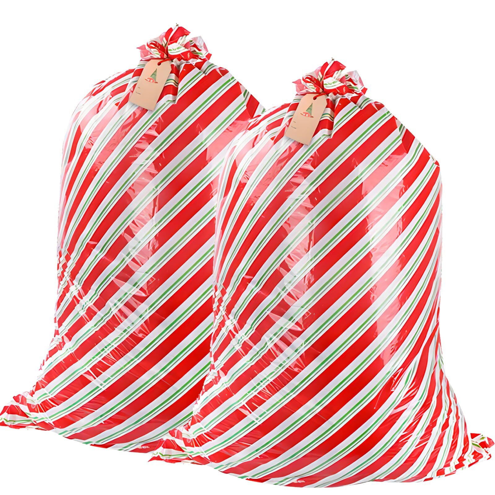 Extra Large 56x36 Red Green Stripe Christmas Gift Bags 2 Pack