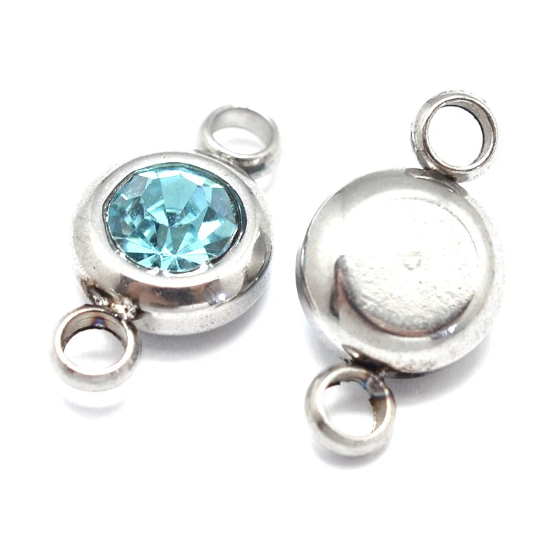 50 PIEZAS Colgantes Dijes Planos Redondos 304 Acero Inoxidable Circonita Cúbica Foto 4 de 4