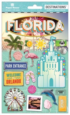 Crafts Stickers Dimensional Florida Magic Disney Castle Orlando Flamingo Sun