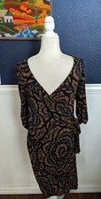Vanessa Virginia Anthropologie Lena Wrap Dress Blue Gold Floral Sz Small S