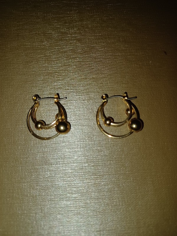 Women's Pierced Earrings, Gold Tone,  Saddle Back Closure. Nearly A 1 Inch Drop