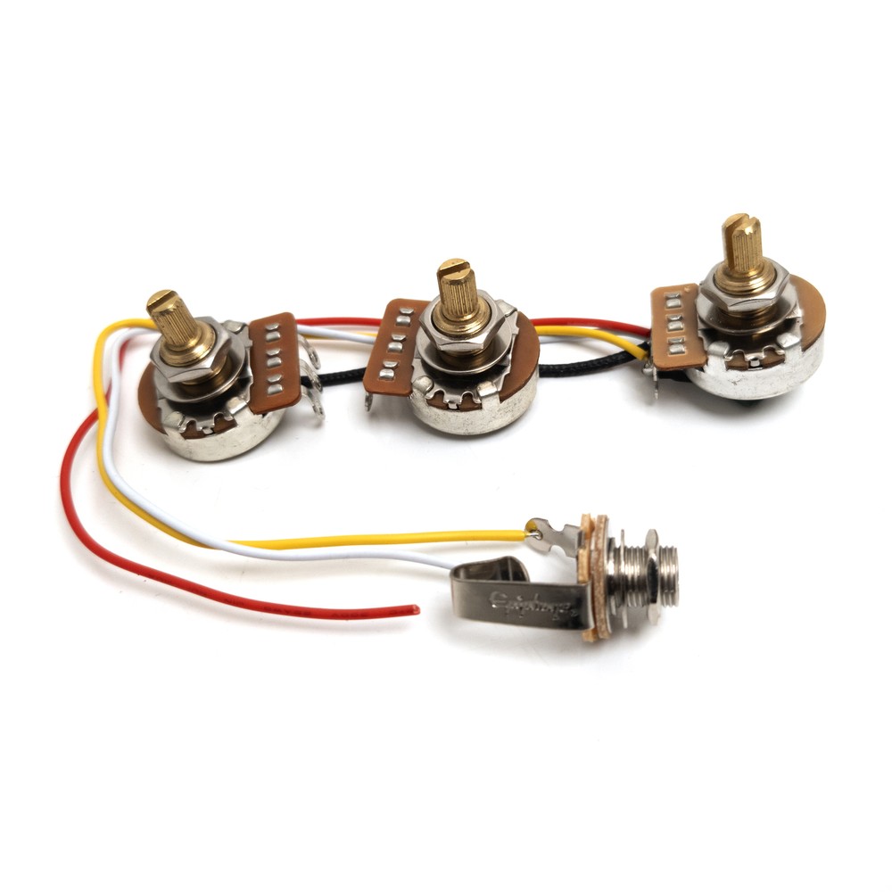 250K Guitar Wiring Harness Kit For Jazz Bass - 1 Volume, 2 Tone Pots, With Output Jack, Easy Install