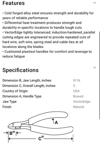 Snap On 5” Vector Edge Diagonal Cutter In Black NEW - Picture 2 of 2