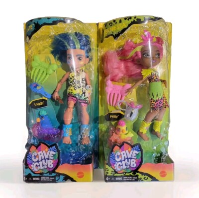 Cave Club 2-Pack Fernessa & Slate Prehistoric Fashion Dolls w/Dinosaur Pets  
