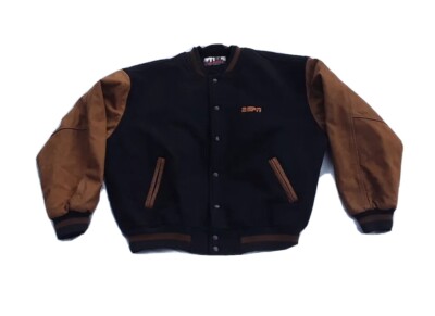 ESPN Letterman Wool Coat Jacket Black Brown Leather Winter Mens XXL NFL MLB