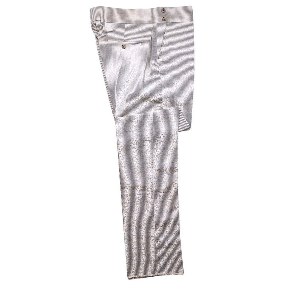 Mens Gurkha Pants Beige Blue Striped Seersucker Slim