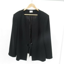 Elvi Black Jacket 26 Collarless Round Neck Feature Tie Fastening 90s Work Wear