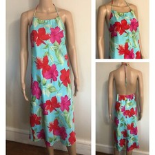 New GAP 100% Silk Halter Dress Sz 14 NWT Tropical Hibiscus Hawaiian Lined