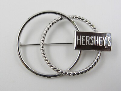 HERSHEY'S Chocolate Bar PIN BROOCH Silver Tone Double Entwined Circle