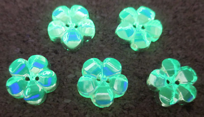 5-Czech Glass Realistic Mirrored Flowers on a UV Reactive Silver Back Button #22