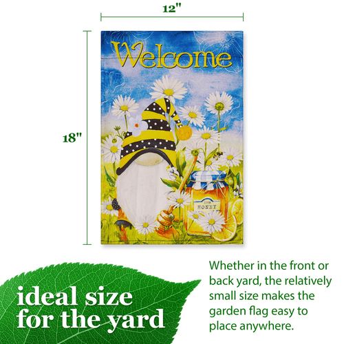 Gartenfahne Willkommen Bienenzwerg mit Honig 12x18 Zoll Blockout Stoff doppelseitig - Bild 4 von 8