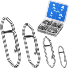 200 Pcs Stainless Steel Fishing Speed Clips - Sizes S:120, M:50, L:20, XL:10
