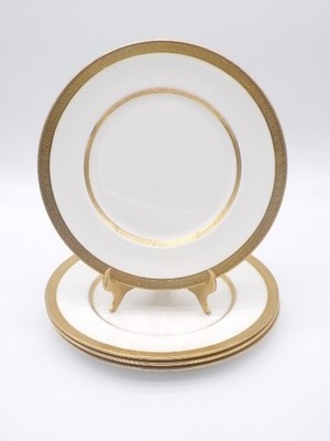 4  Antique COALPORT 10-3/4'' Dinner Plate Set w Gold Encrusted Verge Band #10202
